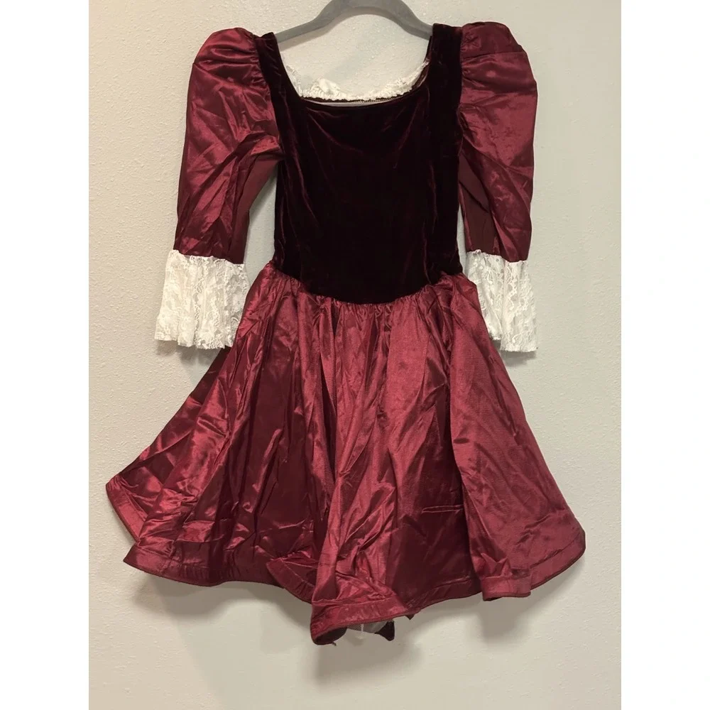 Weissman Dance Costume Dress Kids Large Burgundy Velvet Lace Trim Party Wear